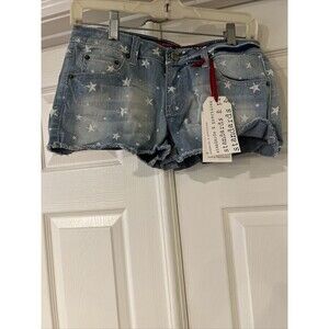 Standards And Practices Junior Womens Denim Shorts Waist 26 Stars Pockets Blue